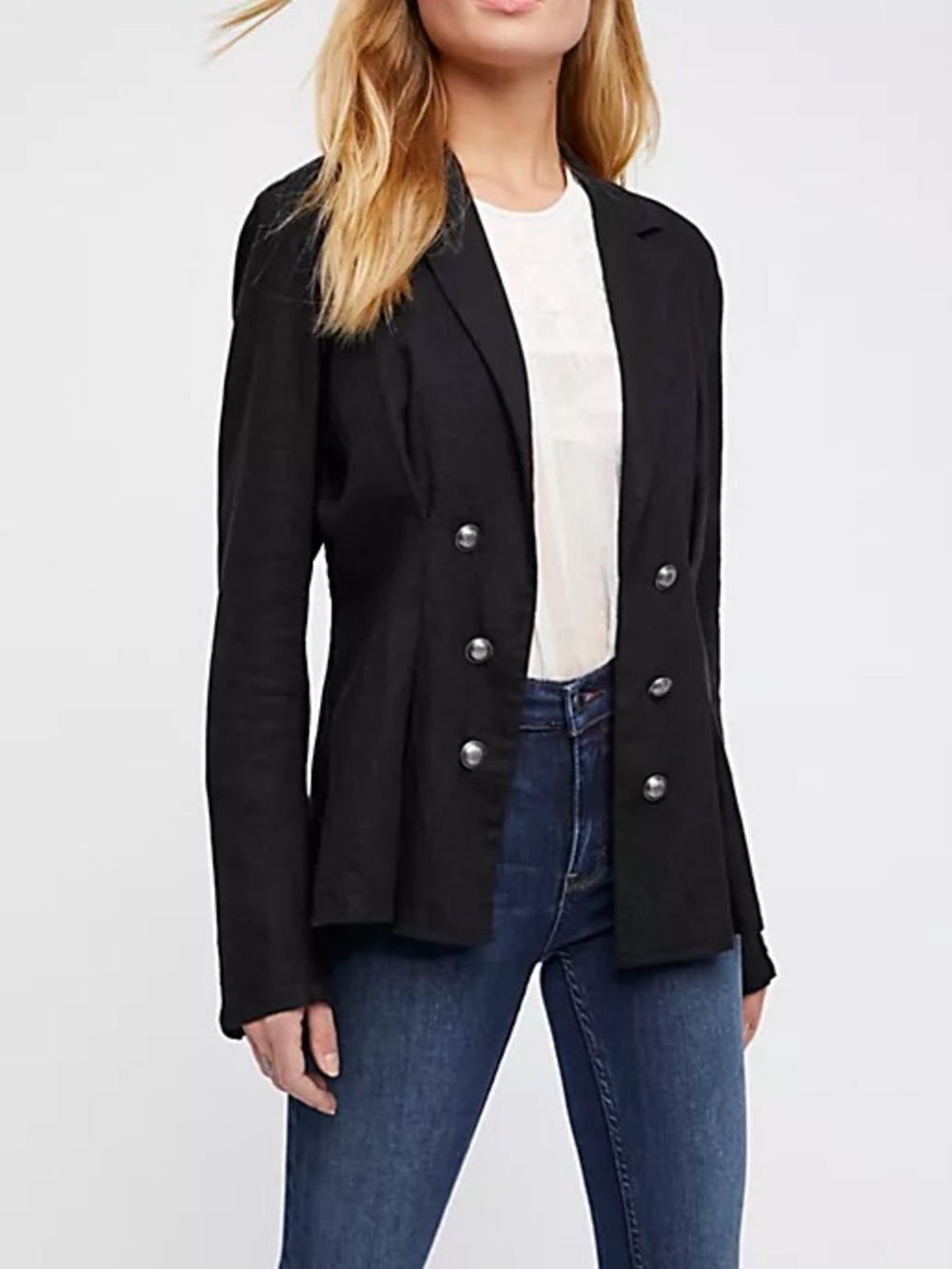 Free People Linen blend cinched waist lightweight blazer jacket